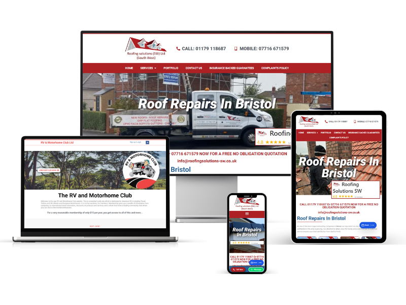 Four devices displaying a responsive website