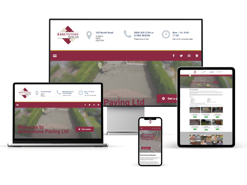 Four devices displaying a responsive website