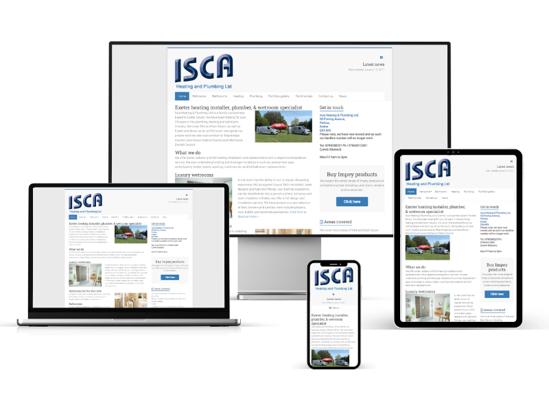 Four devices displaying a responsive website