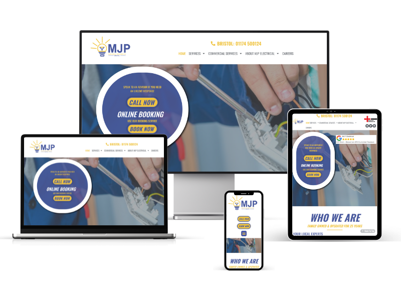 Four devices displaying a responsive website