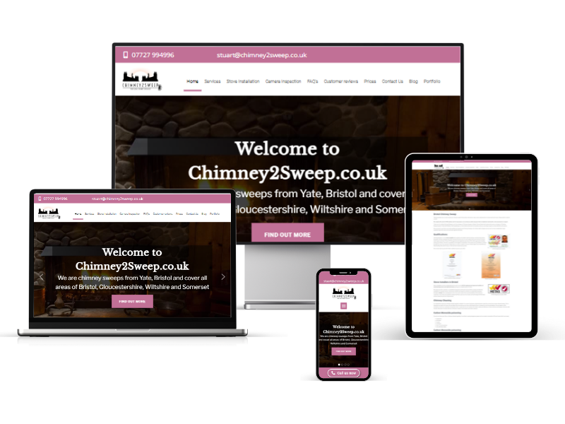 Four devices displaying a responsive website
