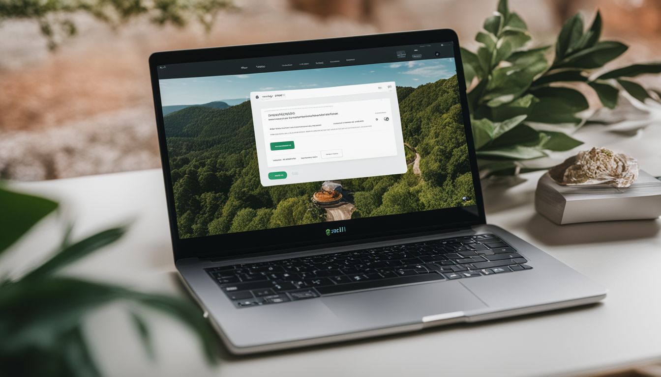 An open laptop displaying personalised email marketing software surrounded by greenery.