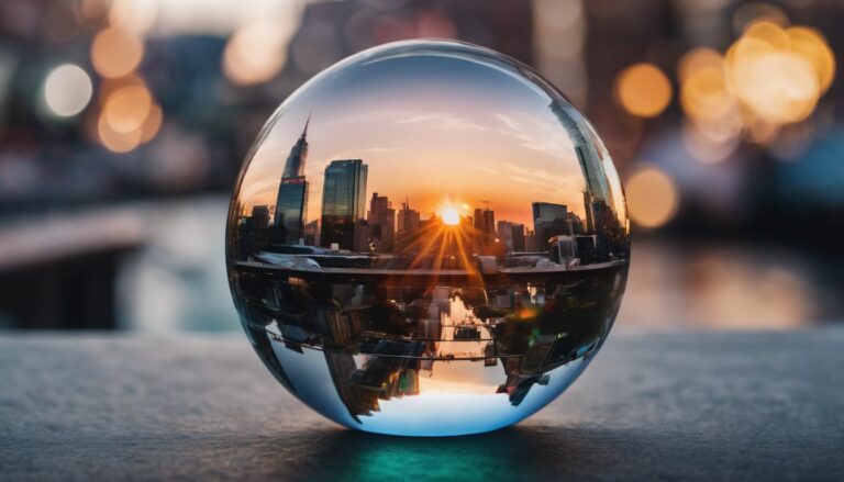 City seen through a glass ball