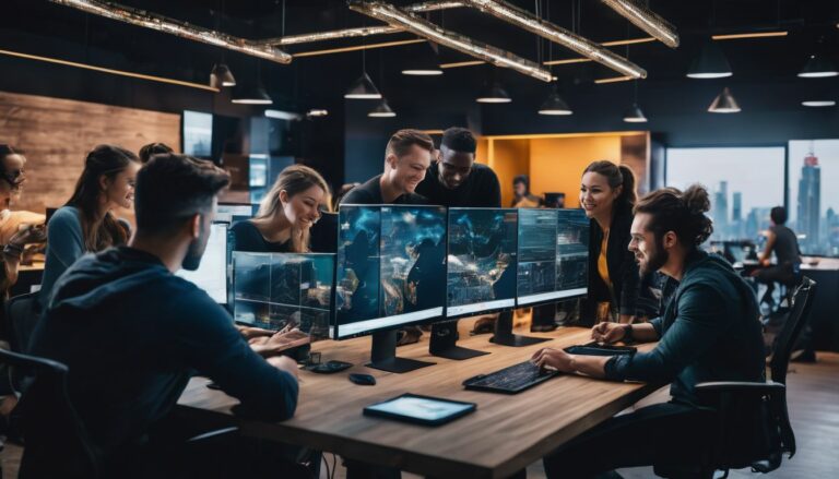 People working around a desk