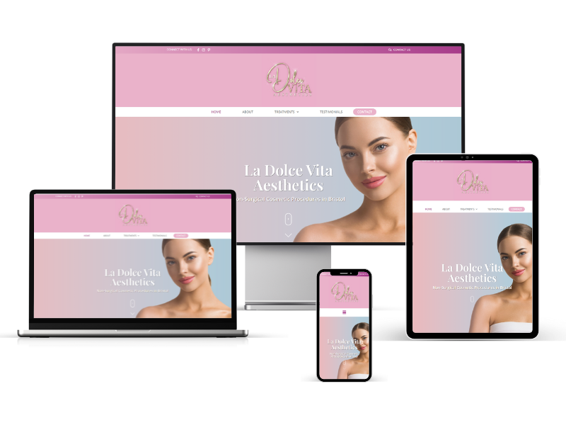 Four devices displaying a responsive website